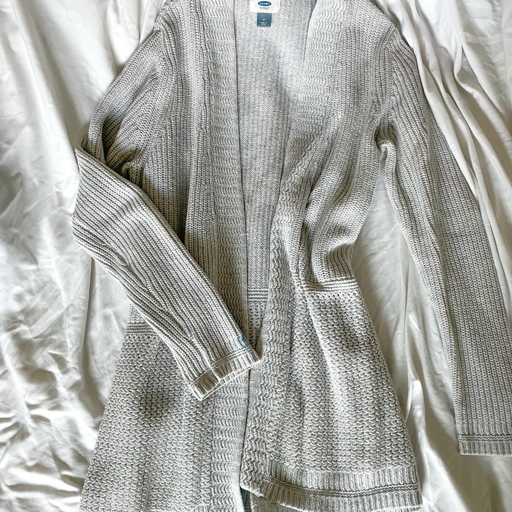 Gray Open-Front Knit Sweater